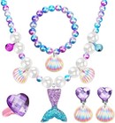 Mermaid Jewelry Set For Girls  4 Pcs Mermaid Necklace Bracelet Ring Earrings    
