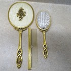 Vintage 3-piece Vanity Set  Mirror  Brush  Comb  24 Kt  Gold Plated  U s a 