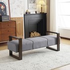 Sleek And Stylish Long - Shaped Ottoman  Linen Fabric Gray Ottoman For Bedroom