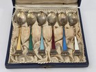 Vintage Ela  denmark  Gilded   Enameled Sterling Coffee Spoons W box  Set Of 6