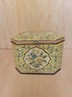 Vintage Daher Floral Tin Hinged Lid Box Yellow Blue Made In England Octagon