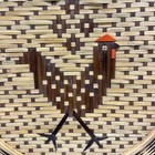 Vintage Rooster Wicker Basket Wall Hanging Decor Tray Round Woven