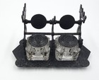 Antique Victorian Eastlake Cast Iron Double Inkwell With Pen Holder Nov 25 1879