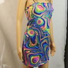 Shein Rainbow Abstract Tie Dye Swirls Spaghetti Strap Dress Bodycon Club Sz M 6