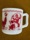 Rare Vintage Anchor Hocking Milk Glass Circus Cup   Cereal Bowl Set For Children