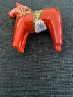 Vintage Nils Olsson Swedish Dala Red Painted Horse With Sticker