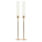 Gold 2 Metal 24  Hurricane Taper Candle Holders Clear Cylinder Glass Shades