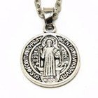 St Benedict Necklace 20  Chain Catholic Saint Protection Medal Charm Silver Tone