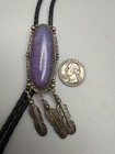 Vintage Jefferson James Navajo Sterling Silver Purple Agate Feather Bolo Tie