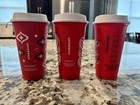 New Starbucks Red Holiday Reusable To-go Coffee Cups W  White Lids Set Of 3