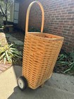 Vintage Ashwood Basket Company Handwoven Wicker Large Rolling Basket