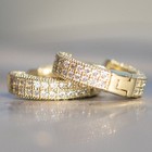 Mens Fully Iced 14k Gold Plated 925 Sterling Silver Post Cz Hoop Earrings