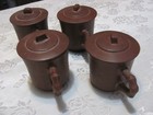  4  Vintage Chinese  Yixing Zisha Clay Tea Cups  Etched With Lids  Very Nice  