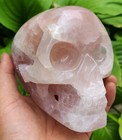 1752g Huge Natural Rose Quartz Crystal Carved Skull Realistic Skeleton Healing