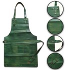 Green Genuine Leather Apron Pockets Cowhide Canvas Butcher Cheff Bbq Home Apron