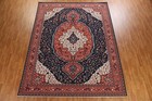 Navy Blue  Red Floral Sarouk Turkish 10 x13  Area Rug Handmade Oriental Carpet