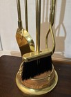 Vintage Brass   Oak Fireplace Companion Set 5 Pc Hearth Tools 33  Tall