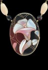 Vintage 70 s Lee Sands Artisan Calla Lily Flower Mother Of Pearl Inlay Necklace