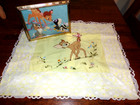 Bambi Deer Floral Embroidery Cross Stitch Baby Pillow Sham And Frame Vtg 60s