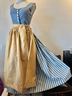 Long Cotton Dirndl Dress Denim Blue  Tan Apron  Oktoberfest Dress