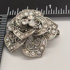 Sparkling Rhinestone Rose Flower Brooch Pin Silver Tone Elegant Vintage Style