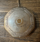 Finger Loop Chain Art Deco Rouge Face Powder Compact Octagon Metal Puff Vtg