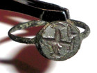 Ancient Signet Ring Byzantine Empire Year 300-1400 Ad  Bronze Cross On Bezel