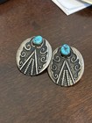 Vintage Signed Ew Navajo Sterling Silver And Turquoise Earrings Weight 15 Grams