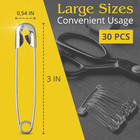 Extra Large Safety Pins 3 Inch  30 Pack Stainless Steel For Sewing