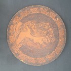 Antique Flemish Art Pyrography Round Wood Plaque Art Nouveau  853  fair Lady 