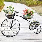 Bicycle Shape Plant Stand Wrought Iron Tricycle Planter Home Garden Patio Decor