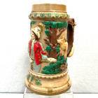 Vintage German Ceramic Large Beer Stein Deer Hunter Embossed Nature