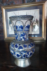 Antique Moroccan 8  Vase Silver Filigree Blue   White