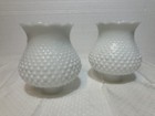 2 Vintage Hobnail White Milk Glass Shades 5-1 4    Tall X 1-1 2    Fitter Ruffle Top