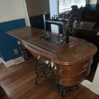 Antique Pre-1930 Treadle Sewing Machine Wooden Cabinet Cast Iron Base
