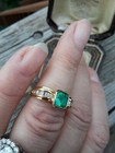 Vintage 14k Yellow Gold Plated 3ct Lab Created Green Emerald Engagement Ring