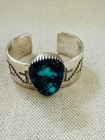 Vintage Native American Turquoise In Sterling Silver Cuff Bracelet