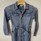 Lucky Brand Jumpsuit Sz Small Liquid Denim Luxe Coveralls Tie Front Long Sleeve