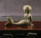 Brass Mermaid Princess Statue Small Sculpture Tabletop Figurine Home Decor Gifts