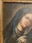 Antique 19th Century Religious Retablo Oil On Metal Mother Of Sorrows - Dolorosa