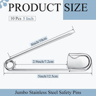 10 Pcs Large Safety Pins 5 Inch Jumbo Stainless Steel Safety Pins Heavy Duty Hug