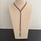 Western Bolo Tie Necklace  Brown Ultrasuede With Turquoise Tips  Cowboy Rodeo