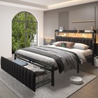 Full queen Size Bed Frame With 2-tier Storage Headboard And Storage Drawers