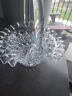 Signed Fenton Clear Glass Handled Basket 8  Ruffled Rim Read Description