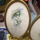 Antique Watercolor Paintings Of Victorian Style Women Signed By Unknown Artist