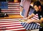 Wooden American Flag Navy Blue Hand-made 48   X 27   4th Of July Hanging Usa