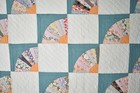 Wonderful Vintage 30s  grandmother s Fan  Antique Quilt  Green   Cheddar Accents