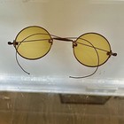 Antique Vintage Round Wire Eye Glasses Yellow   Gold Tinted Lens Circa 1920