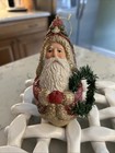 Primitive Folk Art Santa Glitter Ornament W  Wreath  6 In