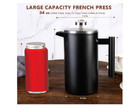 Large French Press Coffee Maker  Stainless Steel  Insulated  4-8 Cups  Black